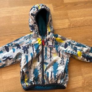 Patagonia Reversible Puff-Ball Blue & Gray Woodland Bear Deer Jacket 2T